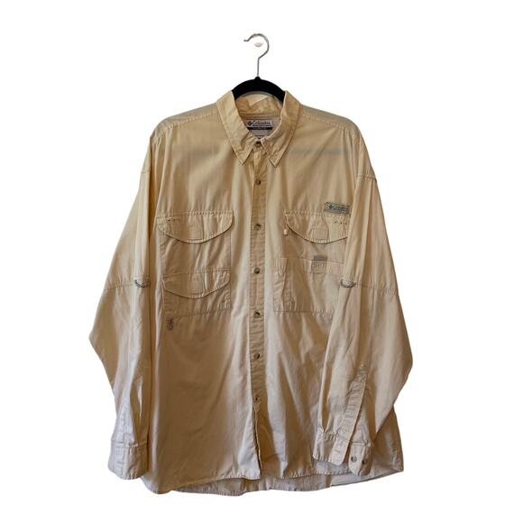 Columbia XL casual button down t-shirt outdoor yellow solid utility gorpcore - Picture 1 of 8